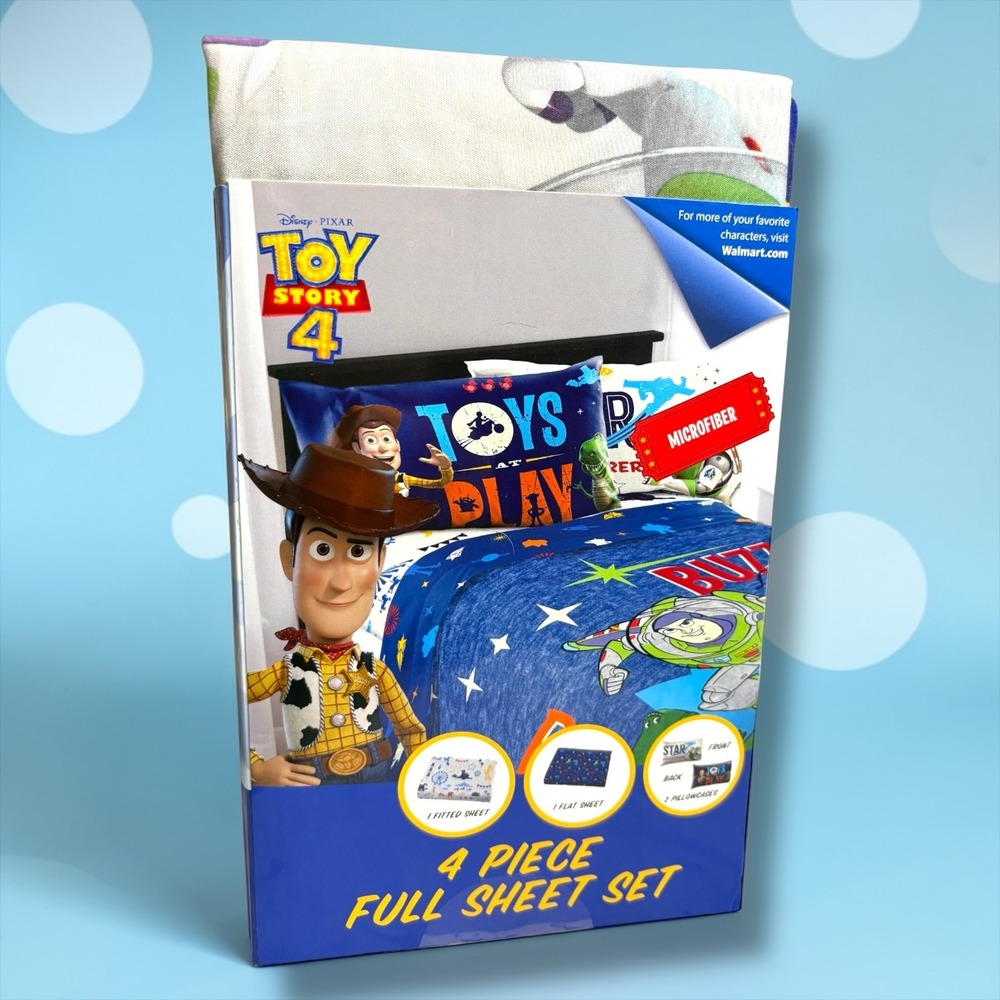 Disney Pixar Toy Story 4 Full Sheet‎ Set 4 Piece Microfiber Woody Buzz Lightyear